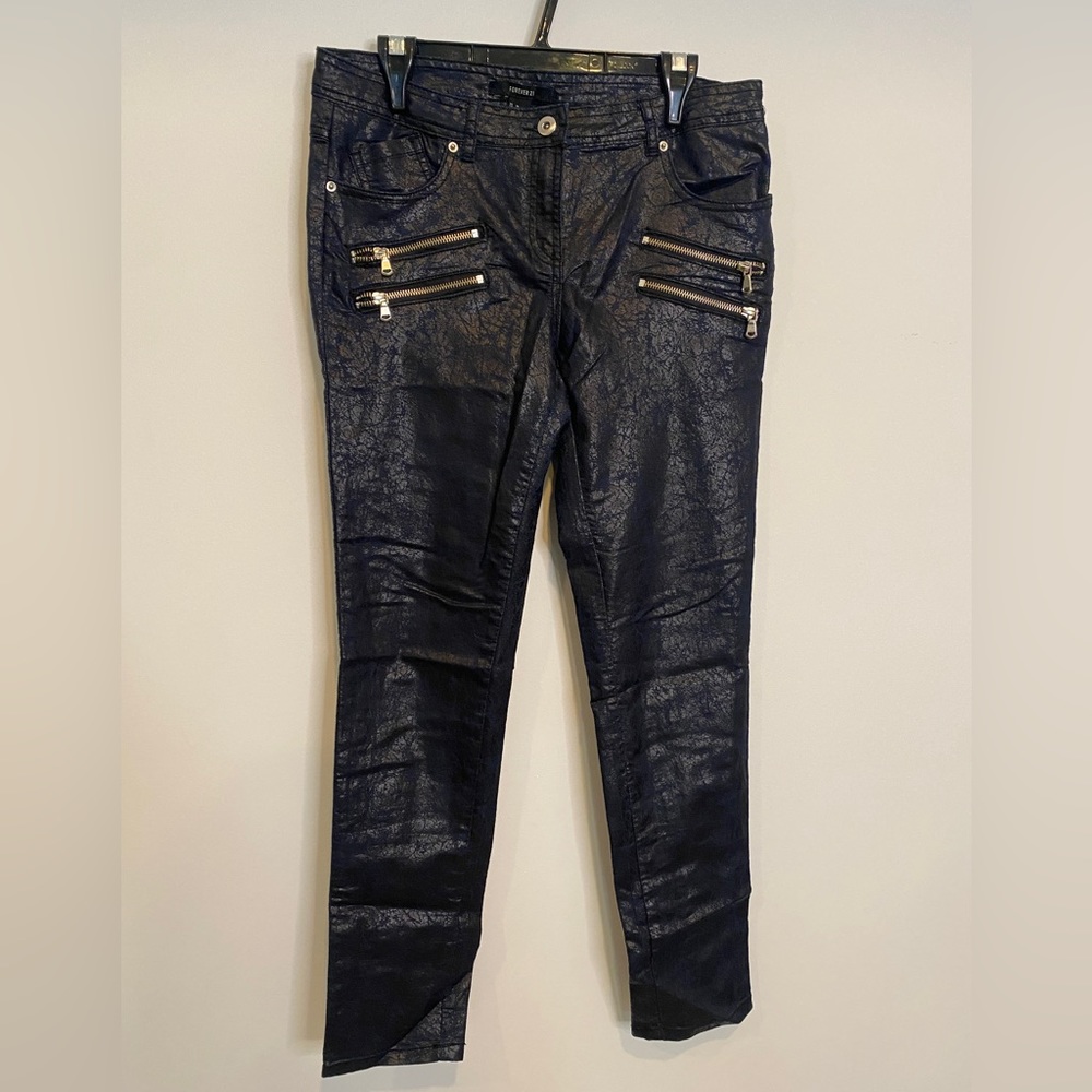 Jeans with faux leather appearance